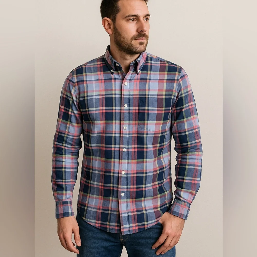 J.Crew Men’s Summer Plaid Button Down Shirt Large Cotton Casual Preppy